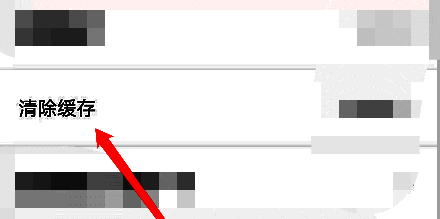 设置页面中【清除缓存】按钮特写，红色箭头指向该功能位置