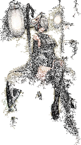 2B身着寄叶部队制服站立于月台，风衣飘扬，手持长剑，背景是崩坏的城市剪影