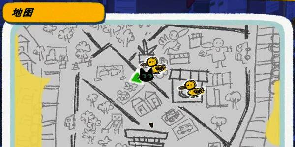 地图标注任务触发点，红圈内为水果摊位置，周围是热闹的城市街道