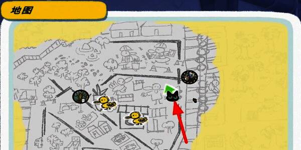 玩家操控小猫咪走向任务区域的小巷，周围有路灯和便利店，氛围温馨