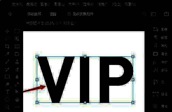Photoshop中使用文字工具输入VIP字母的界面截图，文字清晰显示在画布中央