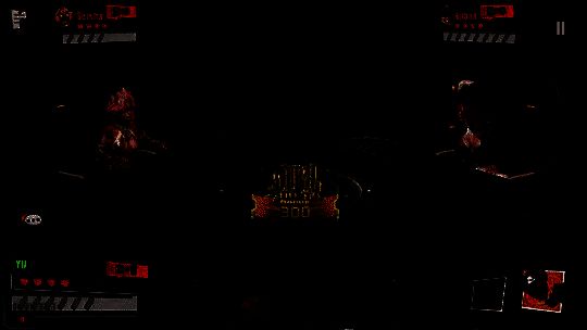 三名角色在昏暗房间内对峙，一人被标记为金色目标，其余两人眼神警惕地互望，气氛剑拔弩张