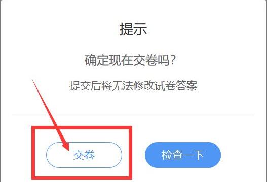 提交成功后的提示页面，显示‘试卷已成功提交’字样