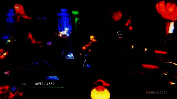 蕾米莉亚释放大招瞬间，红色蝙蝠与雷电交织，弹幕密集如网