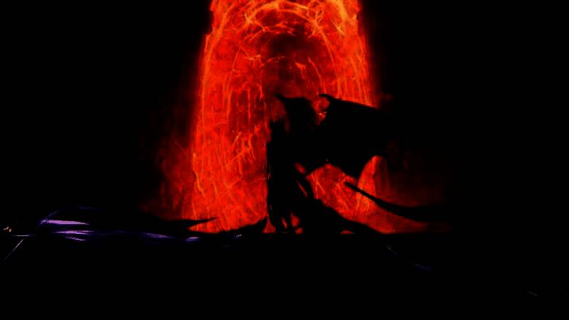 黑暗女士全身立绘展示，身披鎏金龙纹战甲，眼神冷峻，背景为破碎的王座大厅，充满压迫感