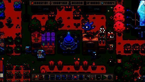 玩家在游戏地图上规划小吃街布局，多个小型店铺沿道路排列，机器人来回运送货物