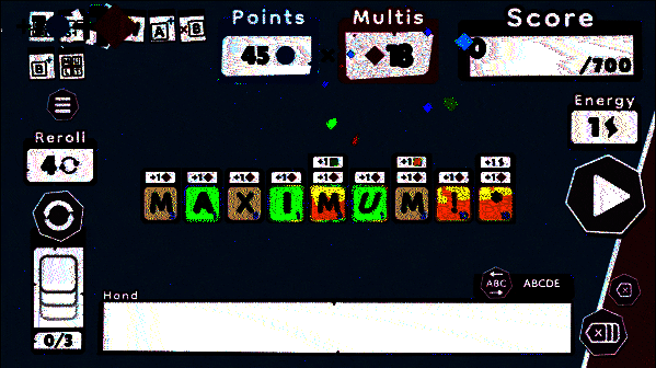 游戏内拼词界面，玩家正在选择字母组合，屏幕右侧显示当前得分与连锁计数