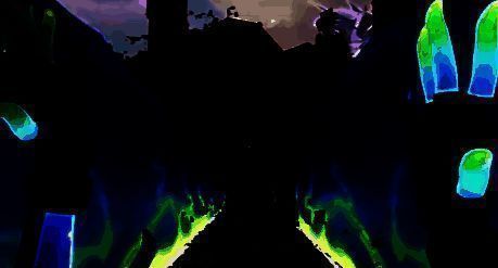 霓虹投掷闪电弹球，能量箭在墙面上反弹并炸开电光，地面泛起蓝色电流，敌人被眩晕倒地