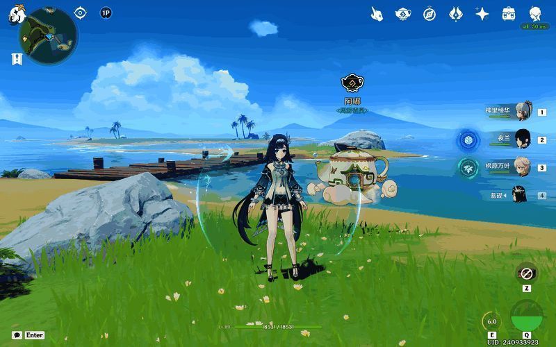 蜃云岛中央亭台附近，壶灵阿嘟可能出现的点位标注