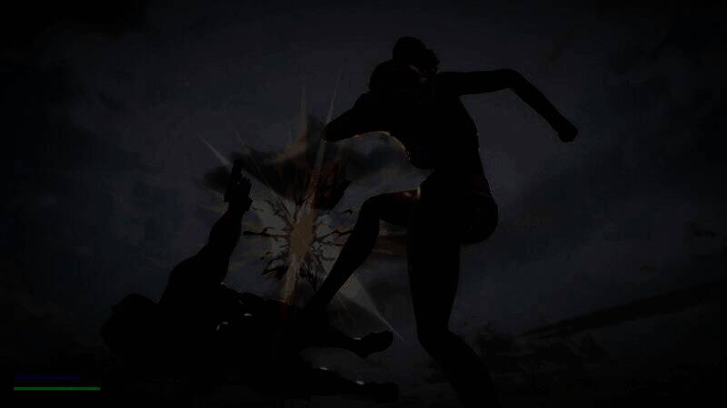 比基尼战士在兽人挥斧瞬间完成完美格挡，火花四溅，准备发动反击