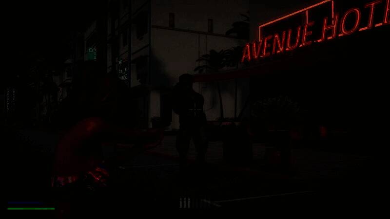 战斗场景特写，比基尼战士跃起斩击兽人头部，鲜血飞溅