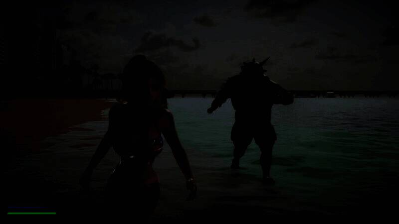 技能释放特效展示，比基尼战士周身环绕火焰冲击波