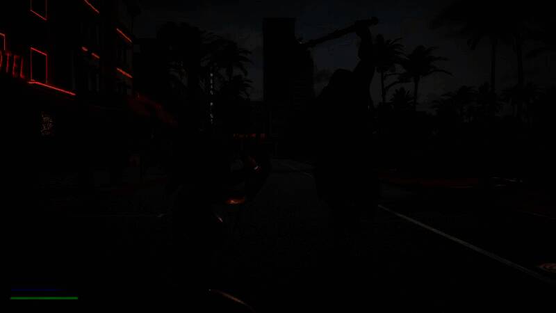 第一人称视角战斗画面，兽人挥斧逼近，UI显示完美格挡提示