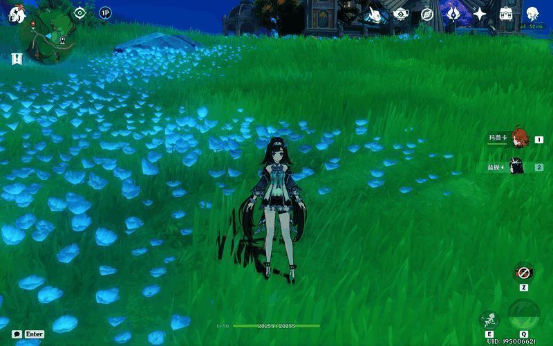 玩家视角截图，蓝色光标指向浮沫礁上的壶灵阿嘟实体