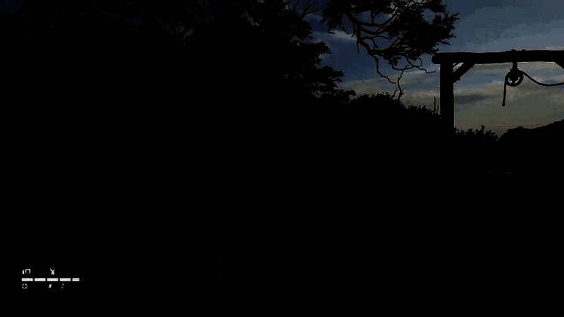 恩佐与两名黑帮成员在夜晚的农舍外行动，一人持枪警戒，氛围压抑而真实