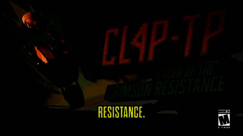 《无主之地4》最新预告截图，小吵闹站在废土战场中央，机械手臂高举，表情夸张，背景为爆炸火焰与破败城市