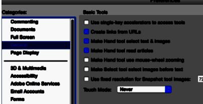 Adobe Reader XI偏好设置中的General通用选项页面