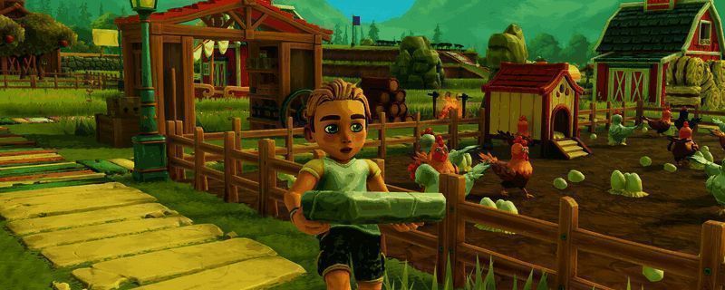 《一起玩农场2》中玩家正在为家禽建造饲料槽的界面截图，商店菜单打开，建筑物选项卡高亮显示