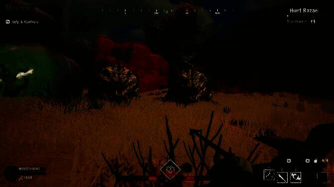 猎人团队围攻一只喷火巨蜥，火焰特效照亮整个山谷