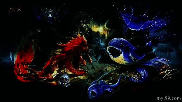 灵兽系统界面展示，三只灵兽呈战队阵型排列，技能栏显示协同作战状态