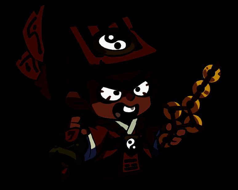 主角身穿传统茅山道士服，手持桃木剑，符纸随风飘动，背景为道观庭院