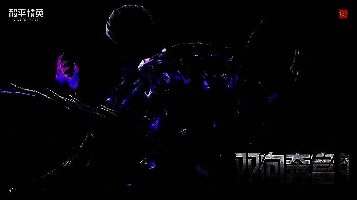 实验基地内部场景，金属走廊灯光昏暗，特种兵正在破解终端设备，远处有机械守卫巡逻