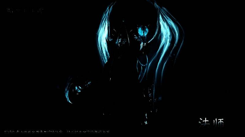 马萨伊尔身穿墨色长袍，手持符文双镰，背景为破碎的天堂之门，光影对比强烈，凸显其孤独而深邃的形象