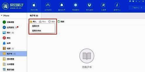 电子书列表界面，显示已成功导入的书名、文件大小及格式信息