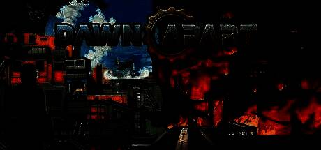 《黎明时分》游戏画面，展示玩家在可摧毁环境中建造自动化设施与外星势力对峙的场景