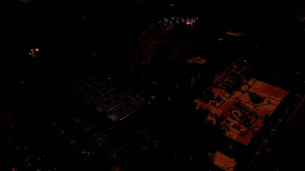 《黎明时分》内部建造系统界面，展示复杂的传送带与生产模块布局