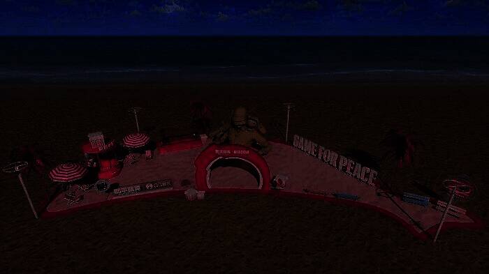 夏日歌单大道灯光装置，地面上投影播放《On my way》等夏日主题歌曲名称