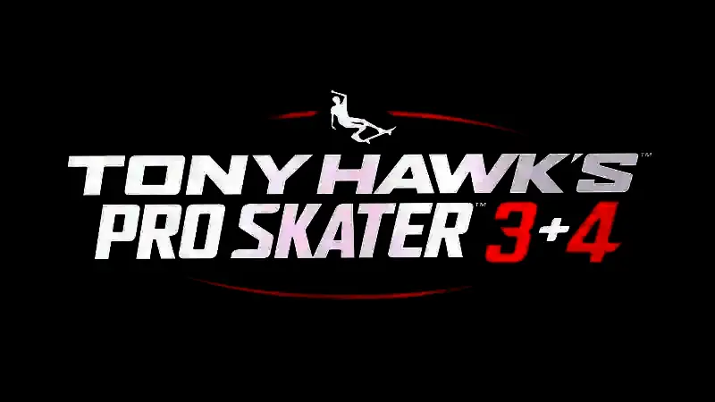 《托尼霍克职业滑板3+4》游戏画面，滑手在城市高空中完成翻转动作，背景为现代都市