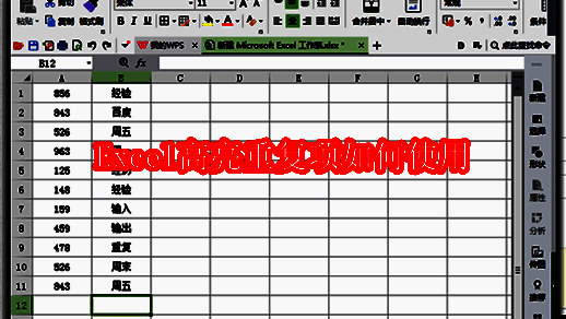 Excel表格中包含多个数字和文本的示例数据，部分数据明显重复出现