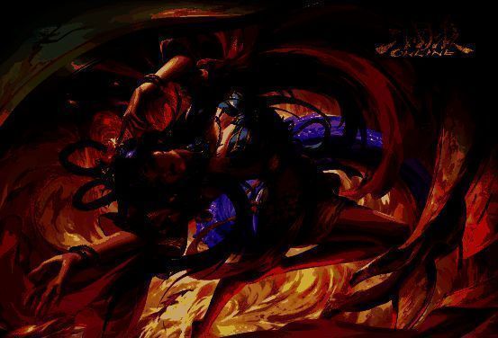 界貂蝉传说皮肤原画预览，身着流光霓裳，背景为火焰与花瓣交织的特效