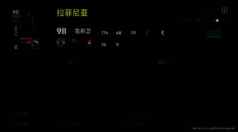 游戏内拉菲尼亚球员卡界面，技能栏突出显示【无定型射门】与【影子前锋】标签