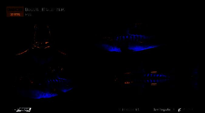 魔鲲在灵音城上空盘旋，蓝色能量环绕，下方人类角色仰头射击，场面宏大震撼