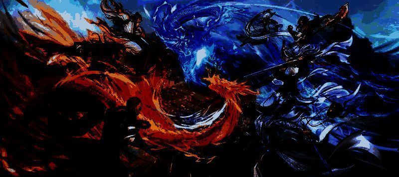 雄霸天下总决赛宣传海报，展示多支帮会旗帜林立，背景为战火纷飞的江湖城池