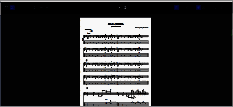 打印预览界面截图，显示一页完整的吉他谱，上方有缩放比例和导航按钮