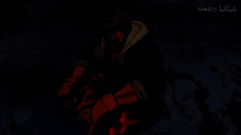 肯在城市街头摆出经典战斗姿势，火焰拳蓄势待发，背景为南镇夜景