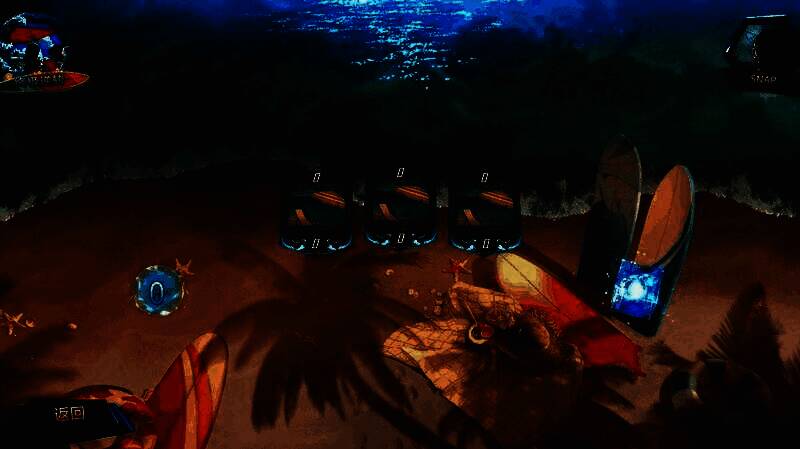 夏日悠享战场外观展示，泳池边光影交错，卡牌区域呈现水波反射特效，整体风格清爽