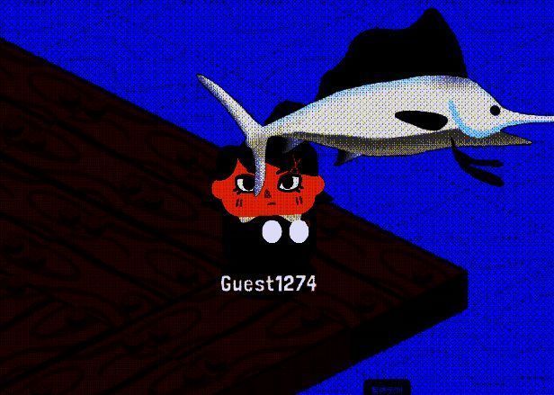 玩家成功钓起一条巨大鱼类，角色满脸惊喜，猫咪在一旁兴奋跳跃