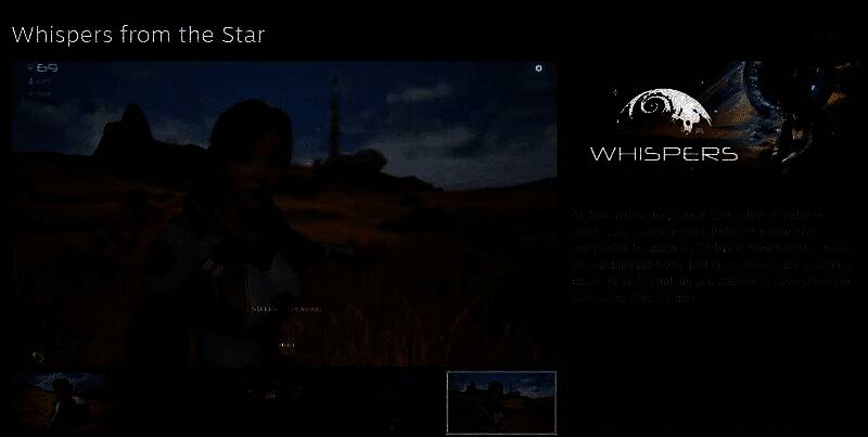 《群星低语》Steam试玩页面截图，展示宇宙星空背景下的游戏标题与AI对话主题视觉