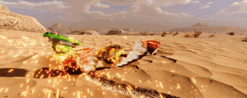 《旋刃流影》游戏主视觉图，角色手持旋转利刃，背景为暗黑风格的异界战场，氛围紧张刺激