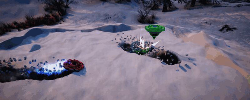 《旋刃流影》游戏主视觉图，一个锋利的金属陀螺在竞技场中高速旋转，周围火花四溅，背景为破碎的赛道与光影交错的战斗环境