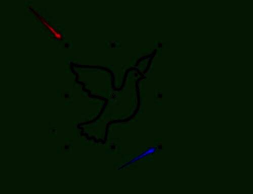 鸽子图形被选中，边缘出现蓝色轮廓线，鼠标正拖动右下角控制点进行放大