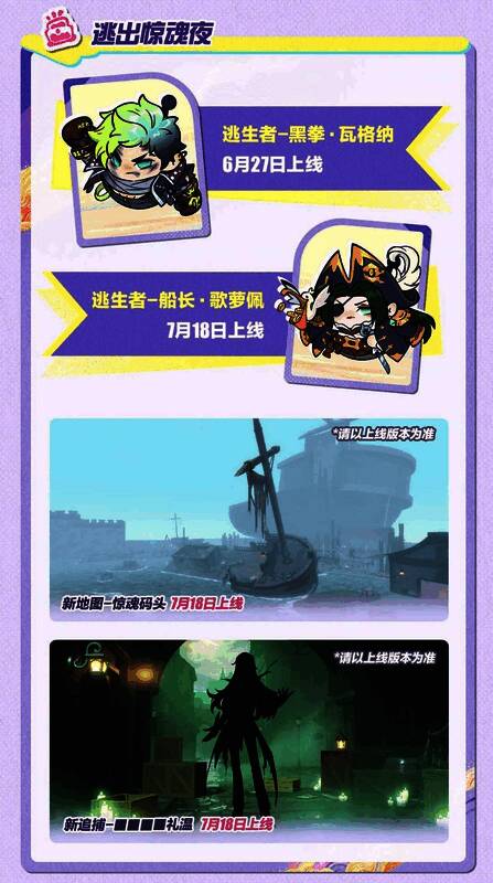 逃出惊魂夜新角色立绘，两位逃生者站在码头边缘，背后风暴将至，氛围诡谲紧张