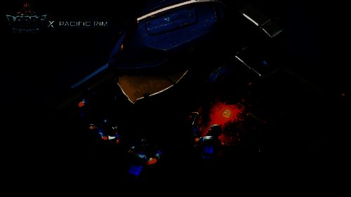 玩家领地内布置怪兽残骸与机甲装备，营造出战后废墟的科幻氛围