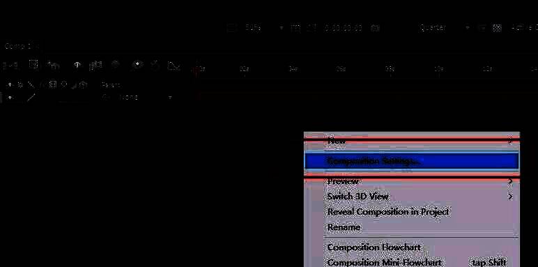右键点击时间线下方空白处，弹出菜单中高亮显示‘合成设置’选项