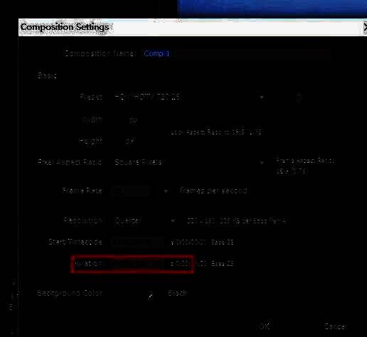 合成设置窗口中‘持续时间’字段被修改为25秒