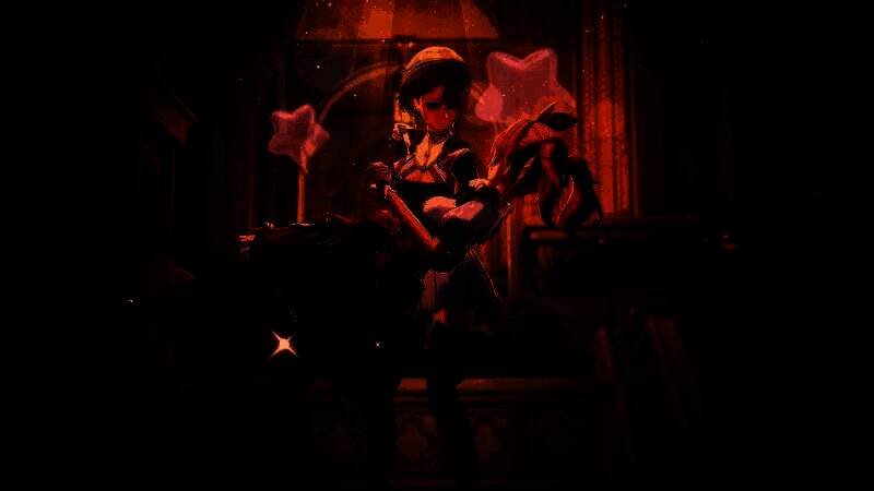 动态演出画面中，角色眼神骤变，画面分裂为两条时间线，声波纹伴随选择提示波动